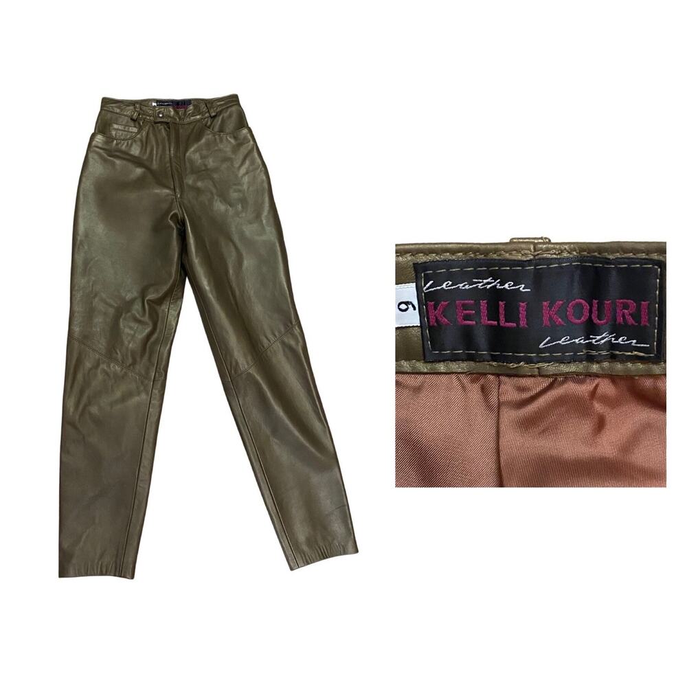 Vintage Gold Leather Pants 90s High Waist Skinny Pants / Women’s XS -